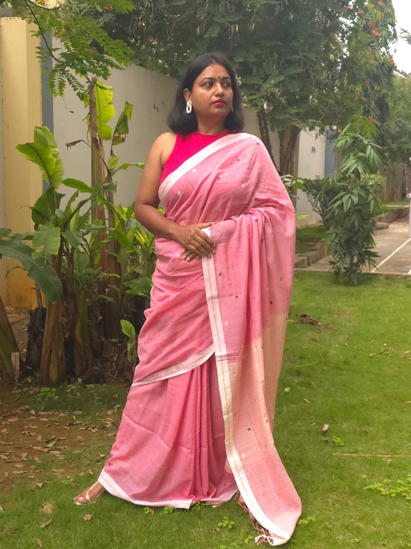 Yazhini – Pure Cotton Pink Saree