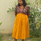 Yellow & Black - red V - Neck Alia Cut Dress with Handblock Floral Yoke - Oagh India