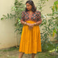Yellow & Black - red V - Neck Alia Cut Dress with Handblock Floral Yoke - Oagh India